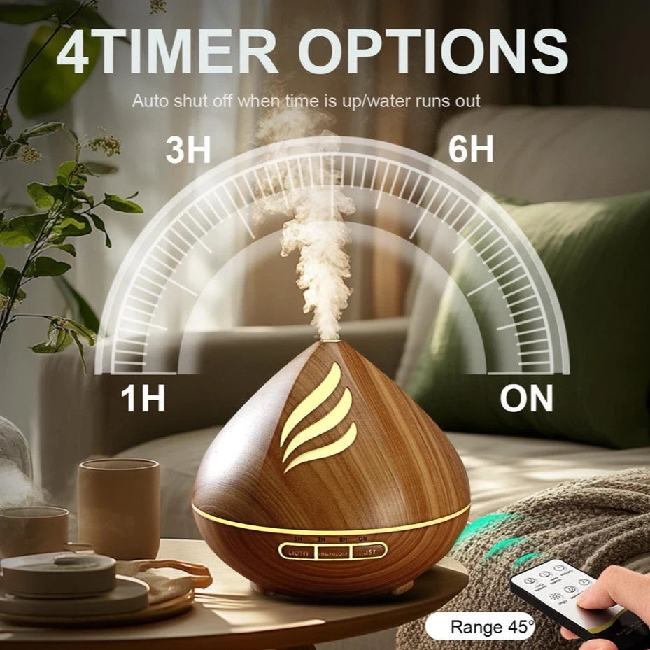 Aeroflux 500ml Aromatherapy Diffuser with 8 Essential Oils & Remote – Elegant Design, Ultra-Quiet Operation & Auto Shut-Off Safety