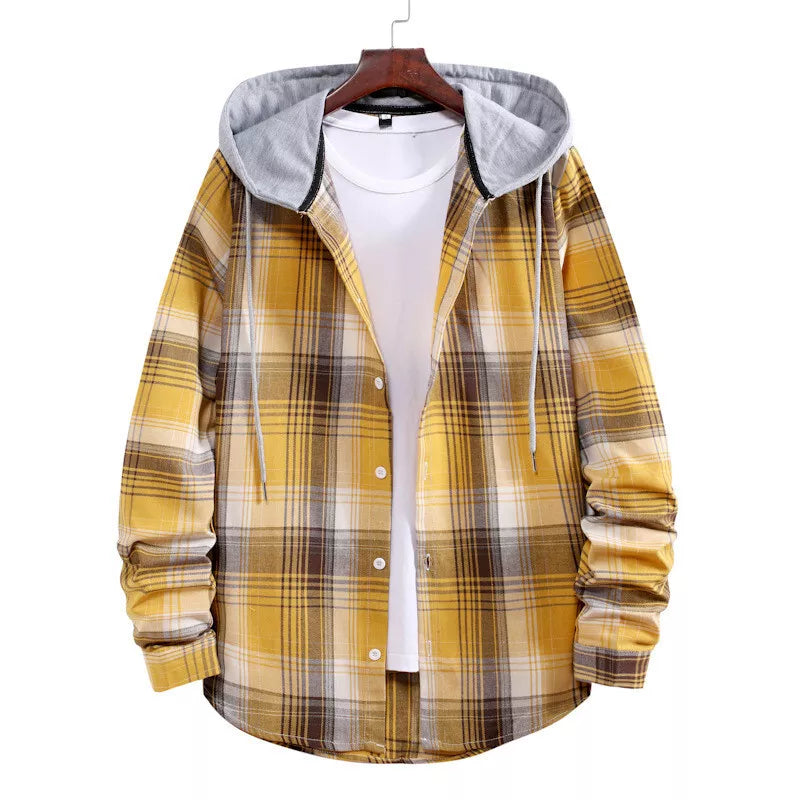 Aeroflux© Men's Hooded Flannel Shirt Jacket — Premium Plaid Style for Modern Men
