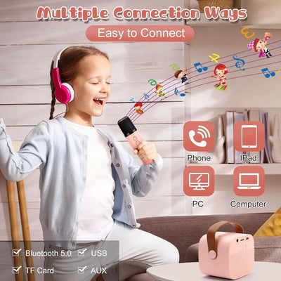Play Topia© Mini Karaoke Machines for Kids Adults w/2 Wireless Microphones, Portable Bluetooth Speaker with Voice Changing Effects