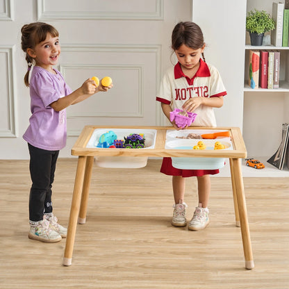 Aeroflux Kids Sensory Table with Storage Bins – Natural Wood Play and Learning Station