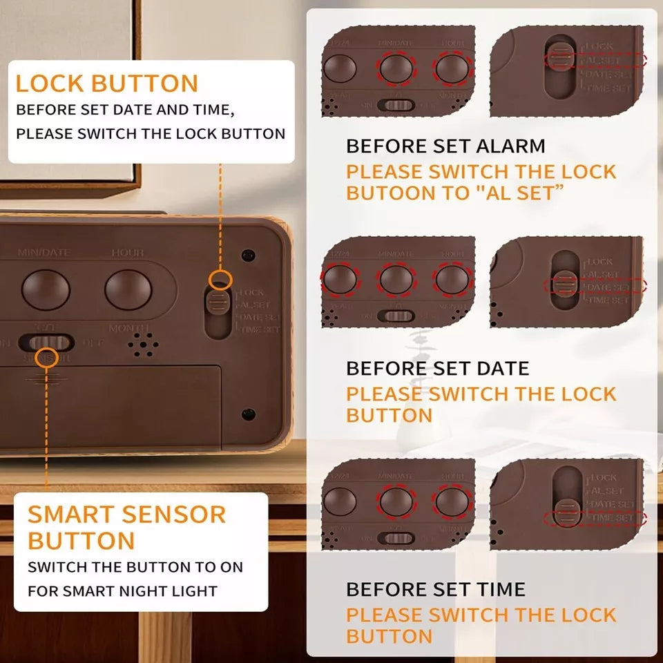 Aeroflux Lumina Wooden Digital Alarm Clock – Stylish, Smart & Functional