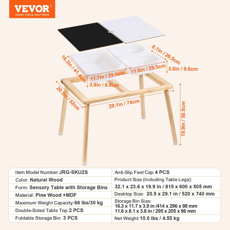 Aeroflux Kids Sensory Table with Storage Bins – Natural Wood Play and Learning Station