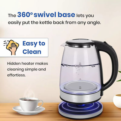Aeroflux® UltraBoil Electric Kettle – 1.8L, 3000W | Rapid Boil, Auto Shut-Off, Borosilicate Glass, Stainless Steel Filter