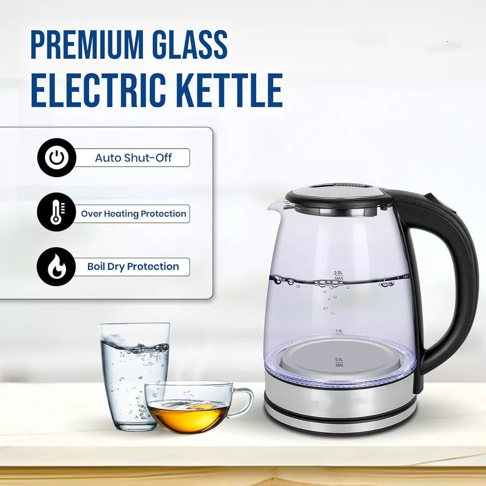 Aeroflux® UltraBoil Electric Kettle – 1.8L, 3000W | Rapid Boil, Auto Shut-Off, Borosilicate Glass, Stainless Steel Filter