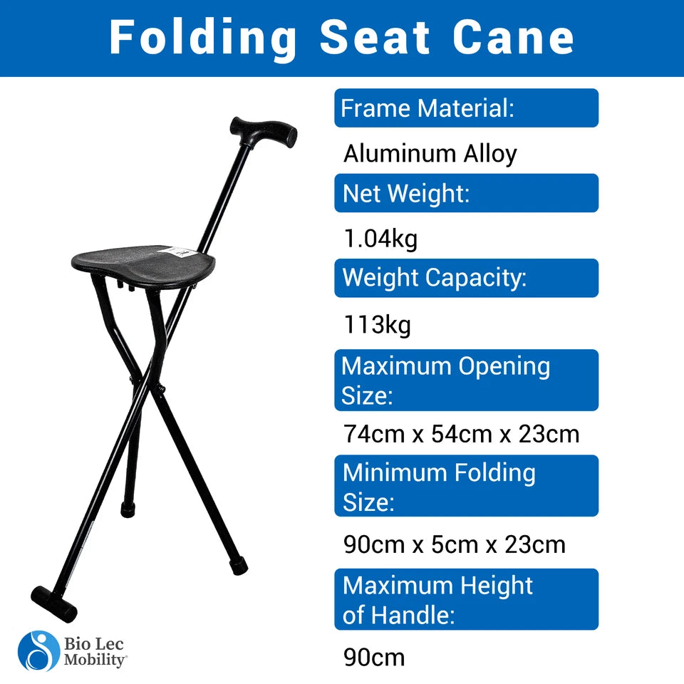 AeroFlux Foldable Cane with Seat — 3-Leg Steady Walking Stick for Comfort & Mobility