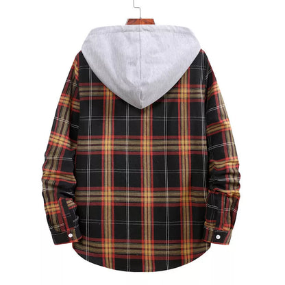 Aeroflux© Men's Hooded Flannel Shirt Jacket — Premium Plaid Style for Modern Men