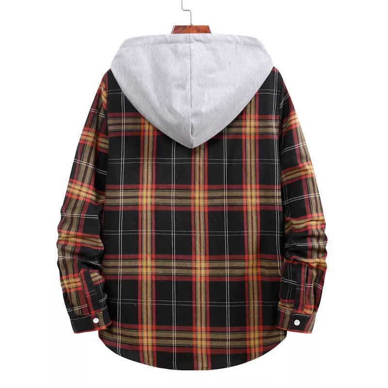 Aeroflux© Men's Hooded Flannel Shirt Jacket — Premium Plaid Style for Modern Men