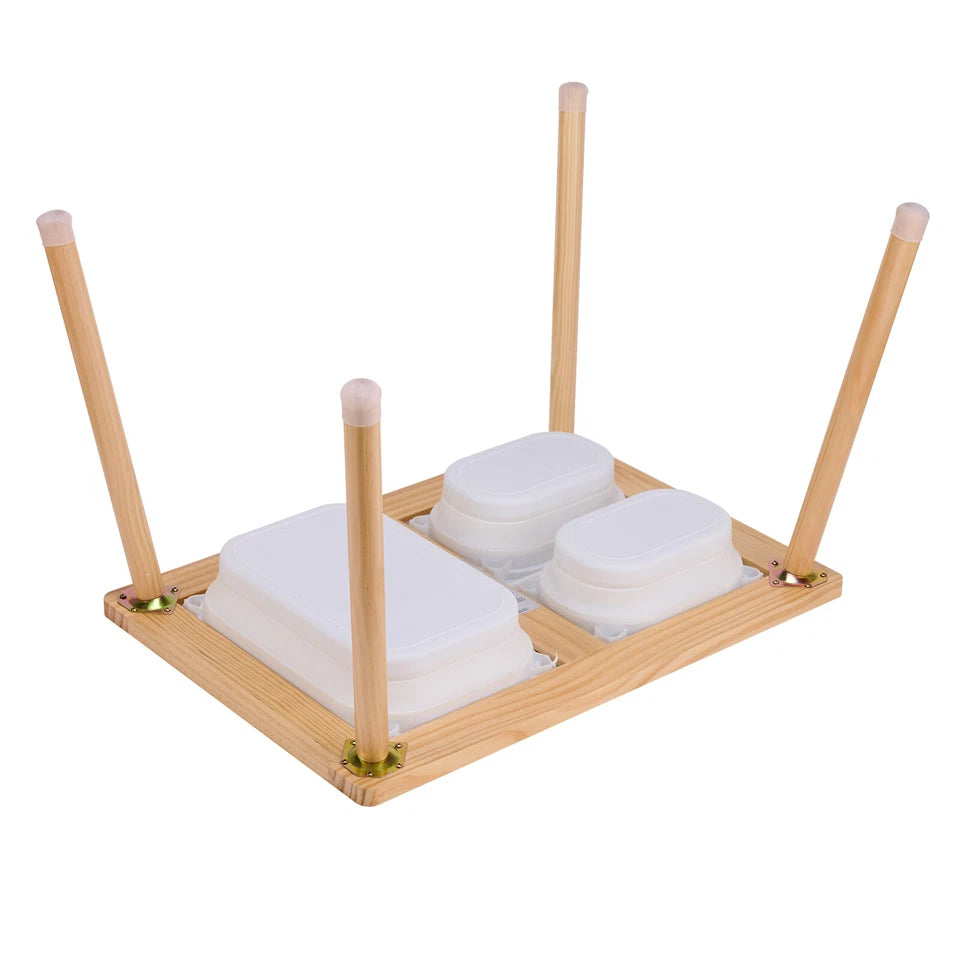 Aeroflux Kids Sensory Table with Storage Bins – Natural Wood Play and Learning Station