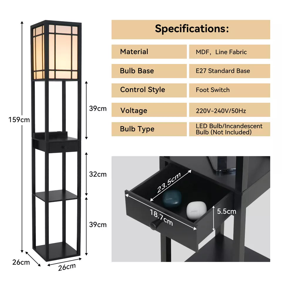 Aeroflux® Floor Lamp with Shelves – Modern Lighting with Smart Storage