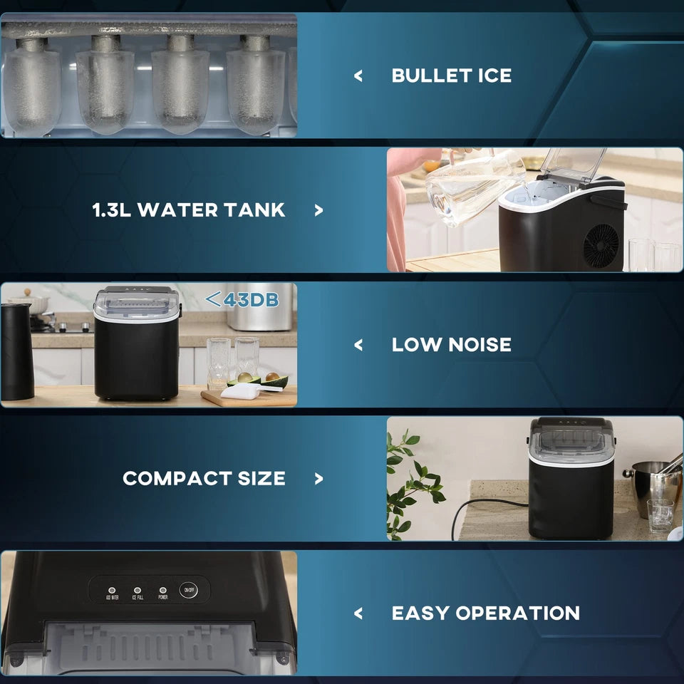 Aeroflux Countertop Ice Maker – 12kg Daily Output, Fast Ice in 6-12 Minutes