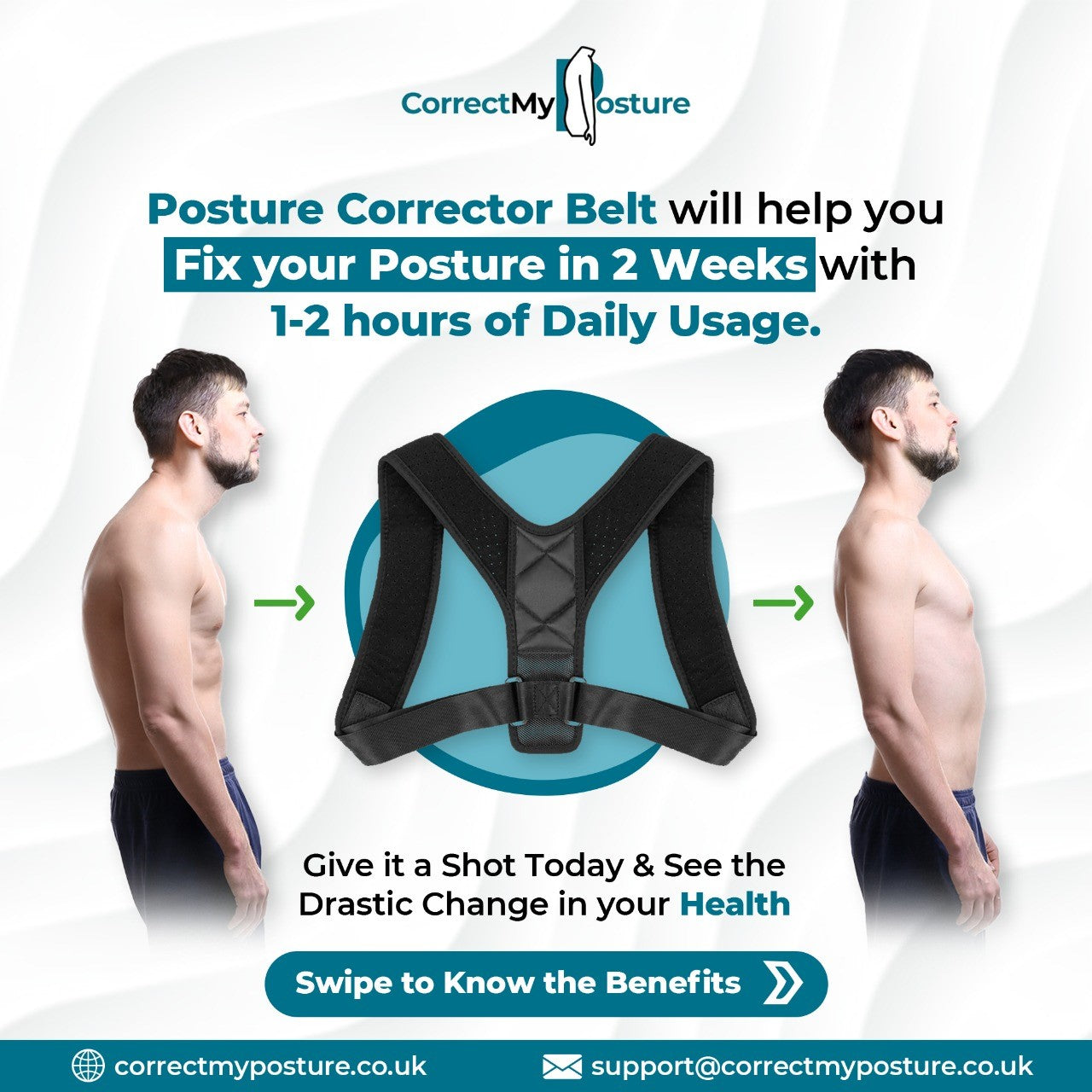 Theroflex© Premium Back Brace Posture Corrector Support: One Size Fits All DP1